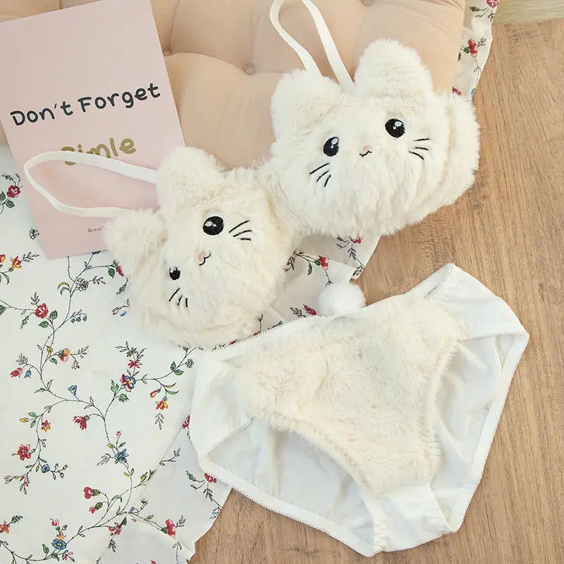 Plushie Lingerie Sets 🧸 Pink + White Kitty