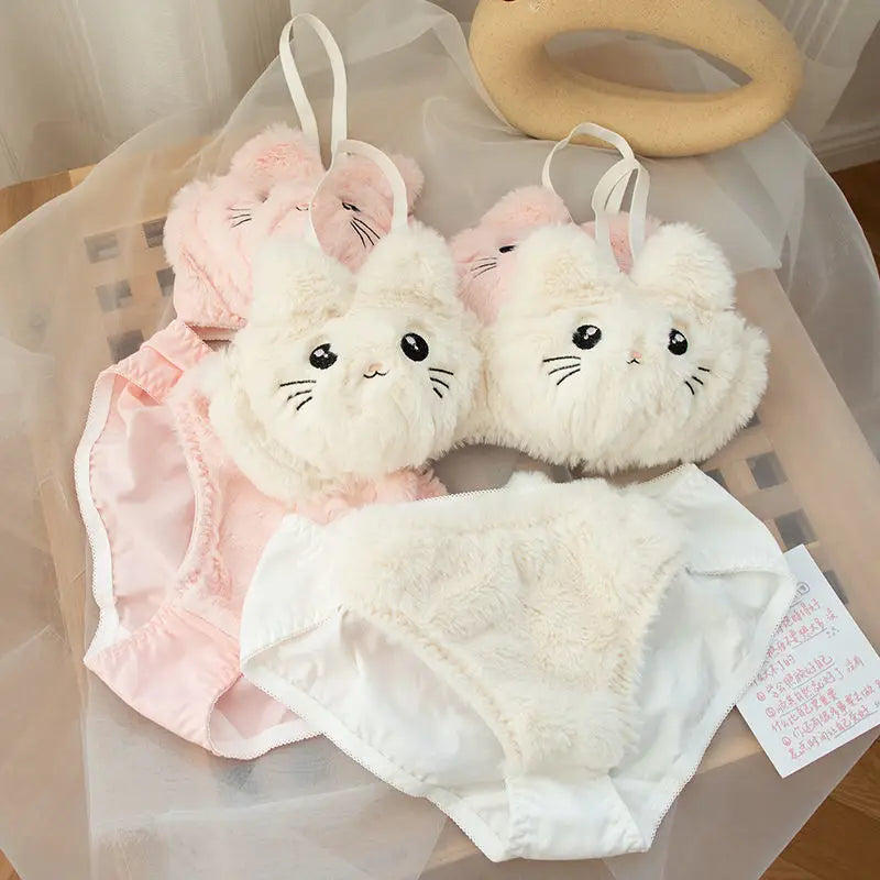 Plushie Lingerie Sets 🧸 Pink + White Kitty