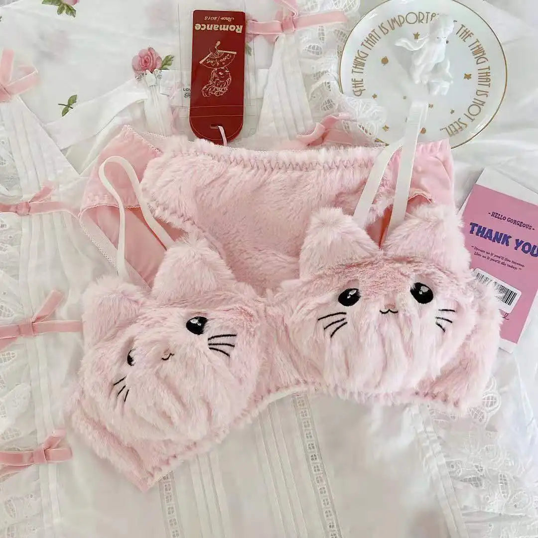 Plushie Lingerie Sets 🧸 Pink + White Kitty