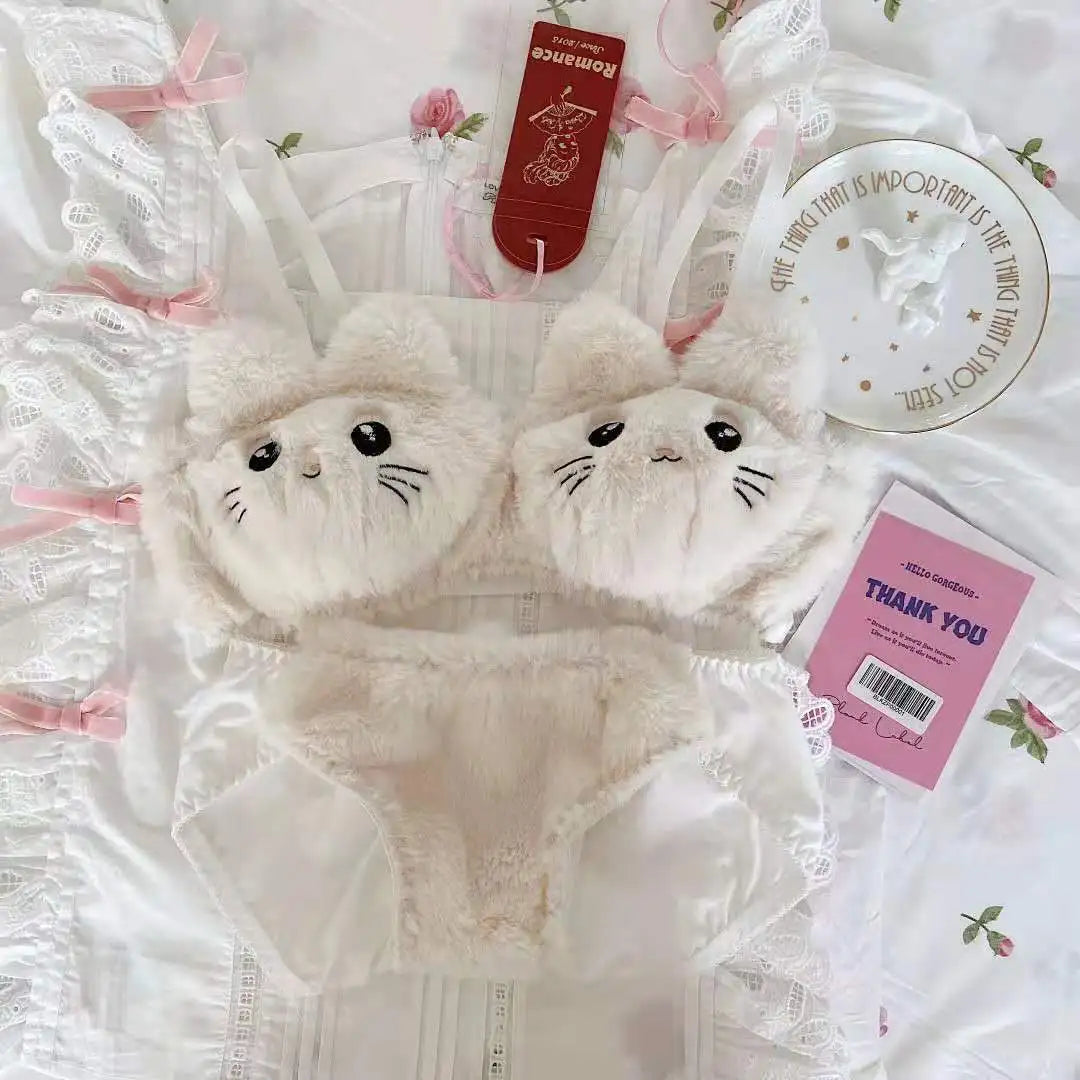 Plushie Lingerie Sets 🧸 Pink + White Kitty