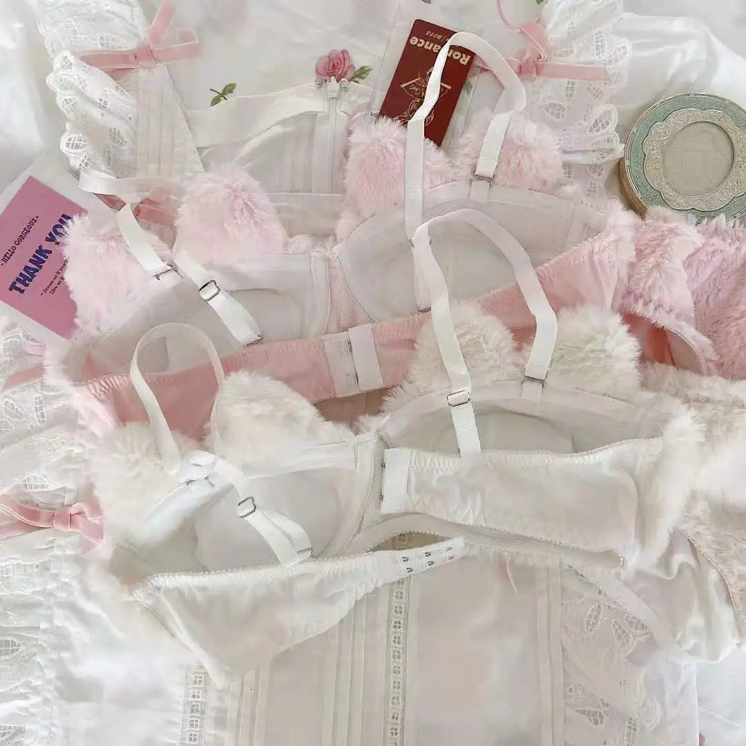Plushie Lingerie Sets 🧸 Pink + White Kitty
