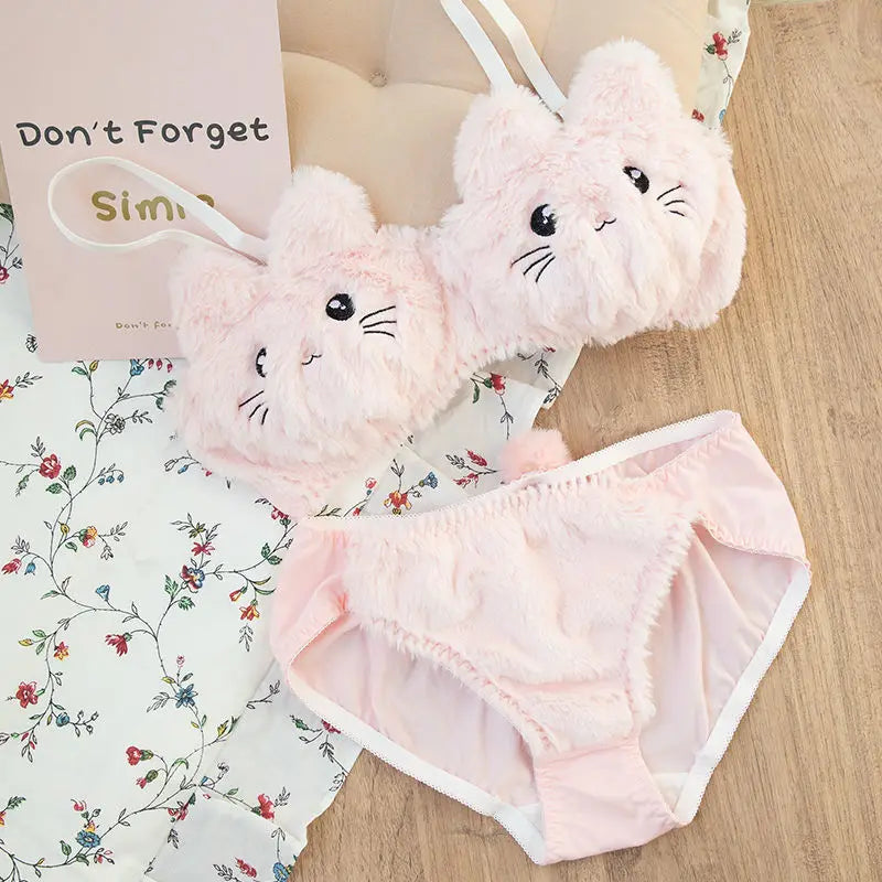 Plushie Lingerie Sets 🧸 Pink + White Kitty